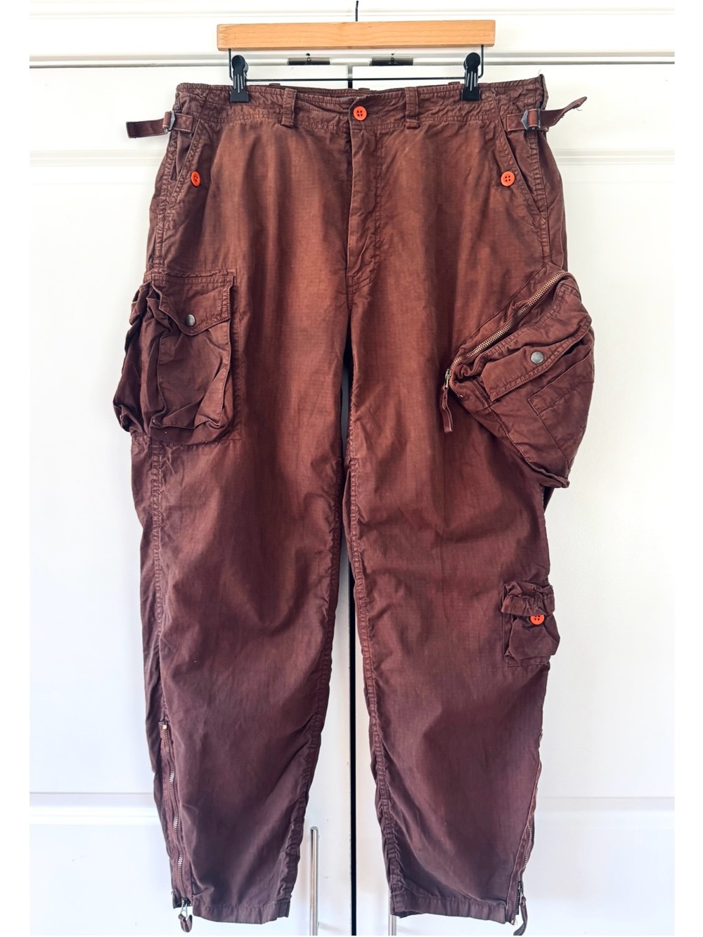 Polo Ralph Lauren Military Paratrooper Cargo Pants Brown Zip Pockets 38 x 32